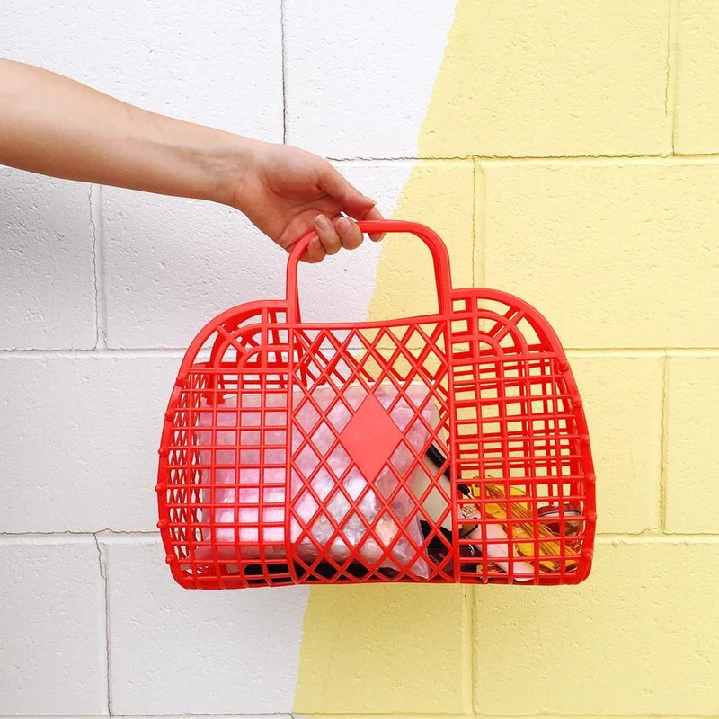 

INS Super Hot Hand-Held Basket Bag Hollowed Out Jelly Large Capacity Summer Seaside Vacation Handbags Fashion Tote Bags