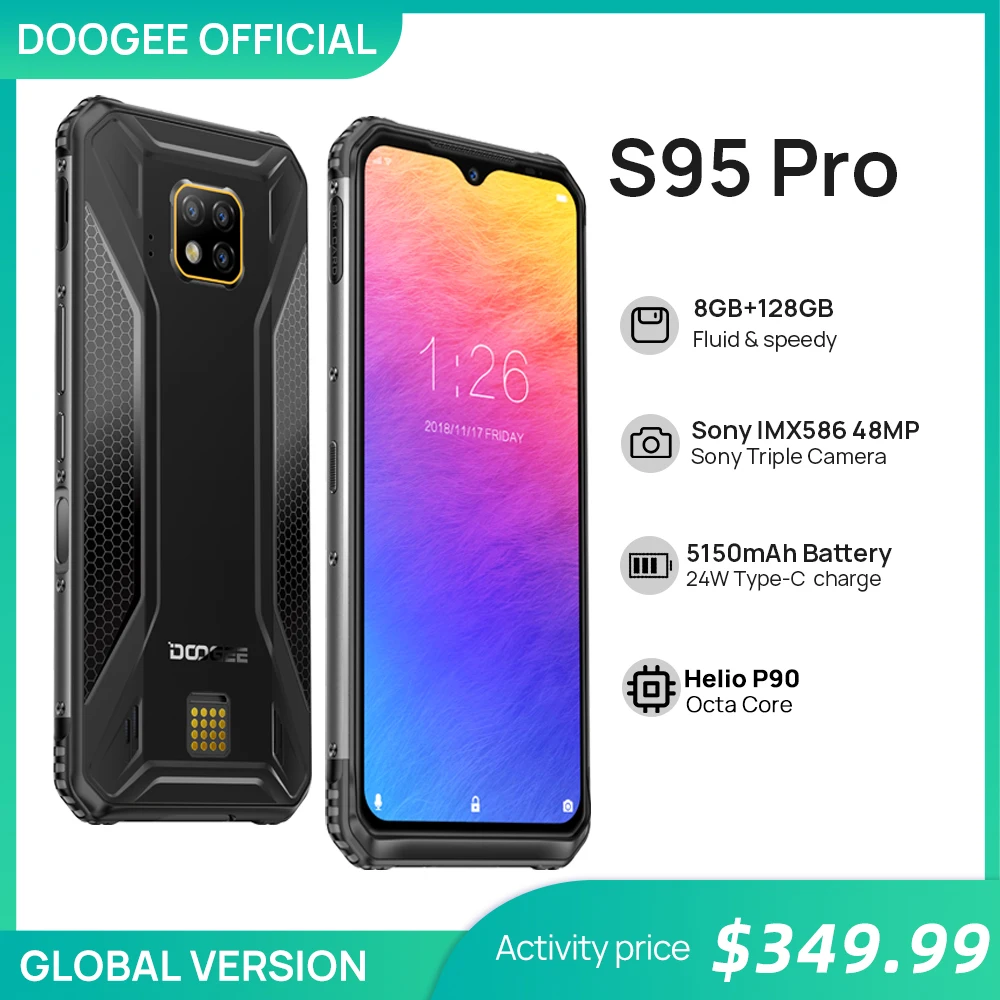 DOOGEE S95 Pro смартфон с восьмиядерным процессором Helio P90 ОЗУ 8 Гб ПЗУ 128 ГБ 6 3 мАч 48 МП