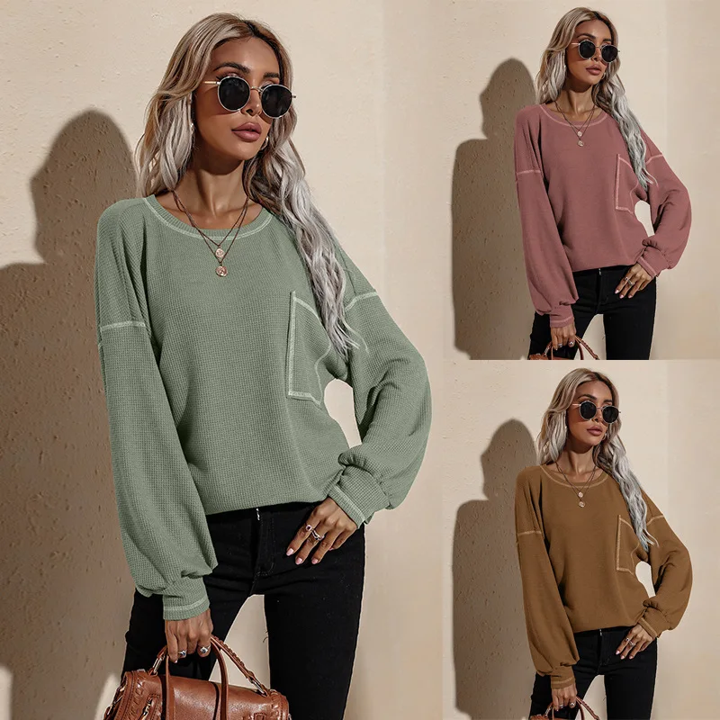 

New T Shirt Women Batwing Sleeve Tops Loose Pocket Sweatshirt Autumn Winter Pullover Clothing