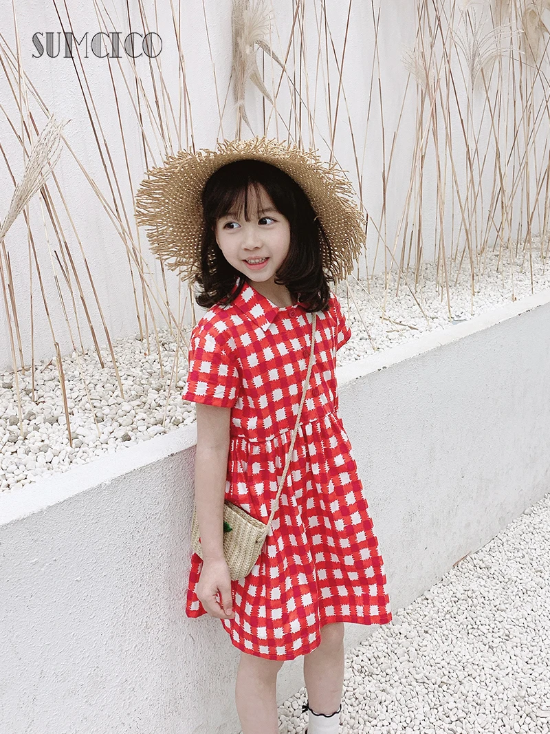 Летнее праздничное платье для маленьких девочек Sumcico 2020 клетчатое винтажное