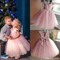 blush pink ball gown kids formal evening gown 3d flora for communion lace appliques sweep train flower girls dresses for wedding