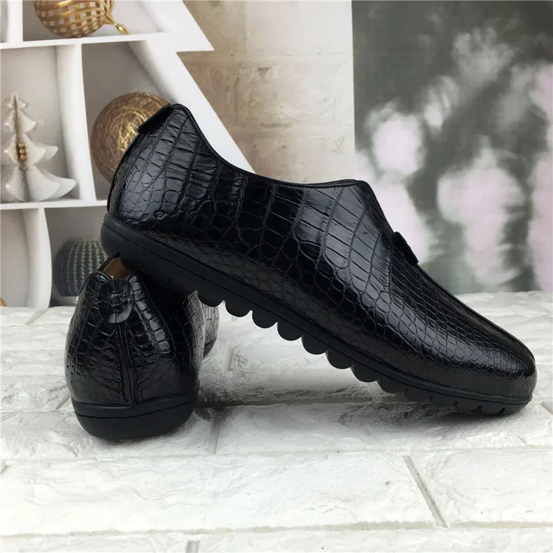 Мужские туфли из натуральной крокодиловой кожи с мягкой резиновой подошвой