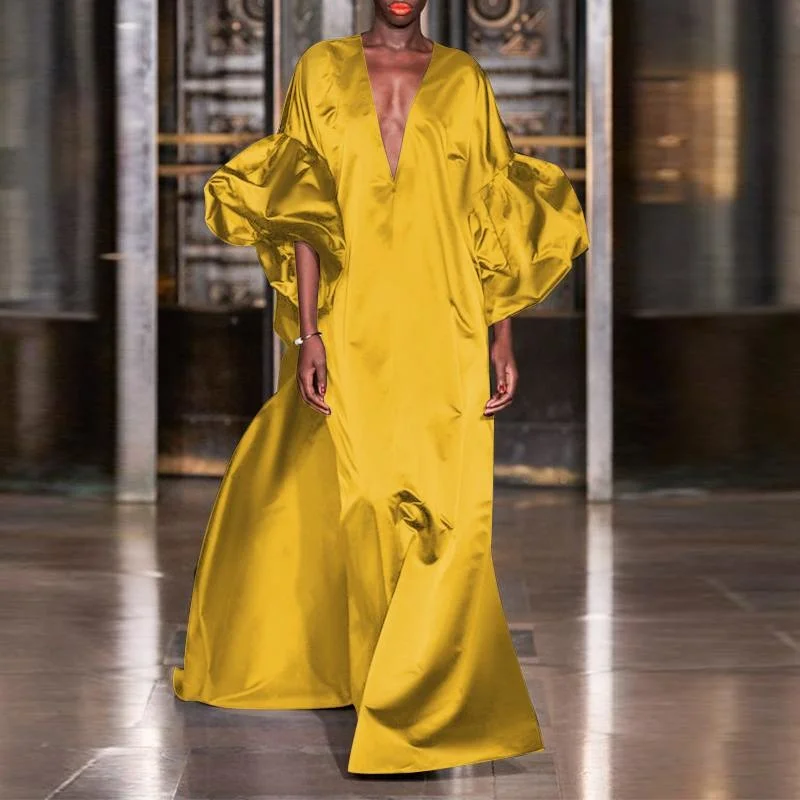 

VONDA 2021 женское летнее платье с рукавами-фонариками, богемное платье, свободный однотонный сексуальный пляжный сарафан с V-образным вырезом, ...