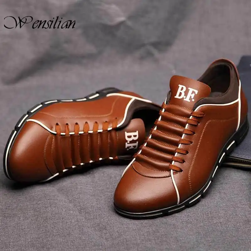 Туфли мужские кожаные на шнуровке удобные лоферы повседневная обувь для