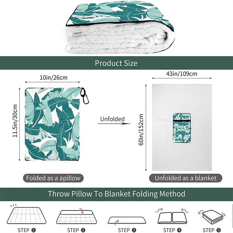 barato Folha De Palmeira Flor Viagem Travesseiro Cobertor Dois-em-um Mochila Cinta E Compacto Avião Saco Cintura Suporte 60x43 Polegadas