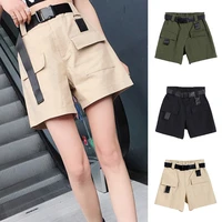 2021 new casual all match sports shorts with belt womens cotton shorts spring and autumn wide legged a line girl shorts