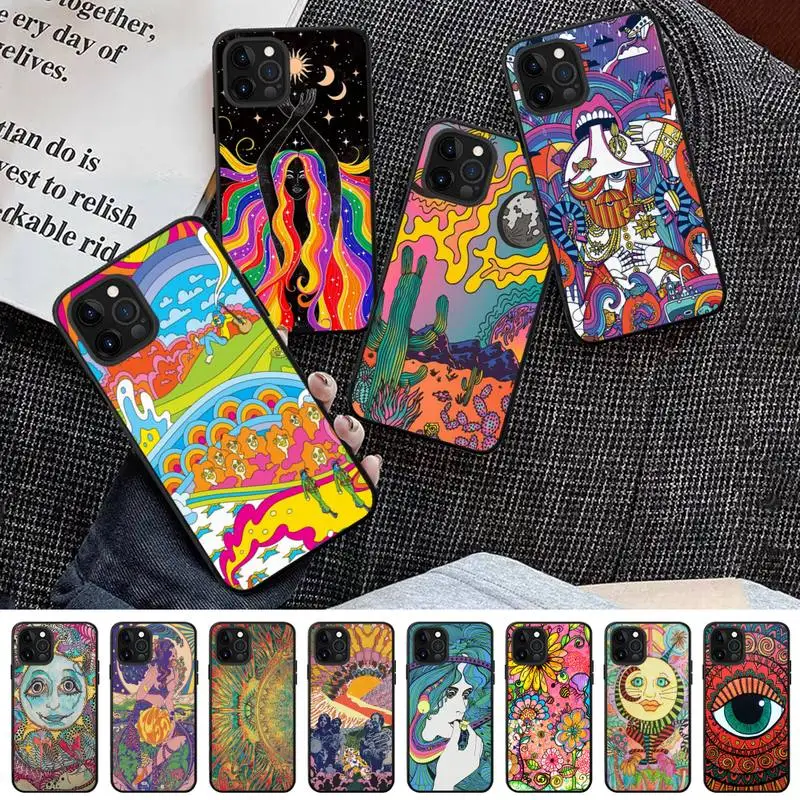 

Indie Hippie Art Phone Case for iPhone 13 12 mini 11 pro Xs max Xr X 8 7 6 6s Plus 5s cover