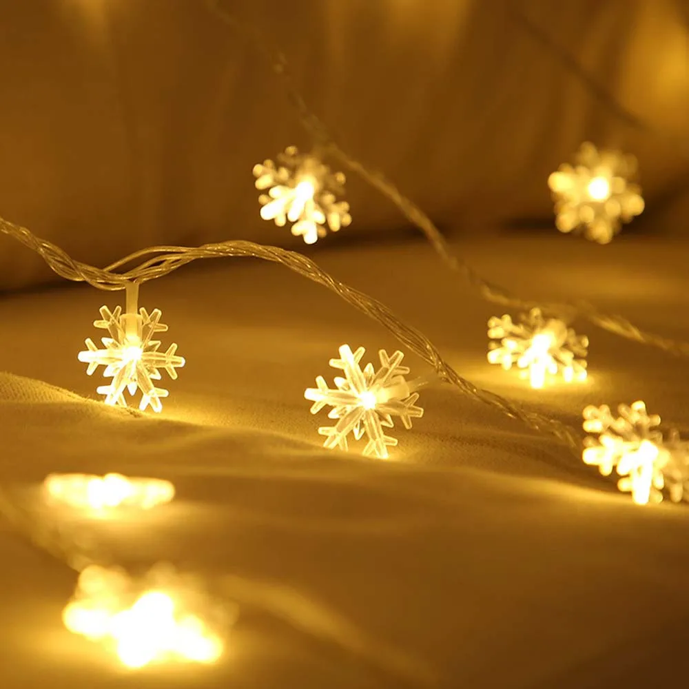 

LED Snowflake Light String 2021Christmas Fairy Festoon Battery/USB Outdoor Garden Garland Indoor Living Room New Year Decoration