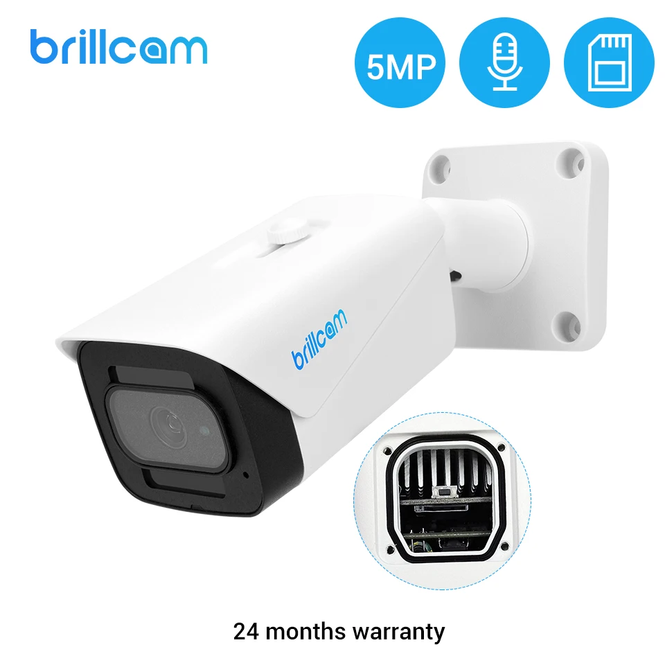 

Brillcam 5MP IP Camera POE IP67 Weatherproof Bullet Outdoor Security 2.8mm SD Recorded Built in Microphone