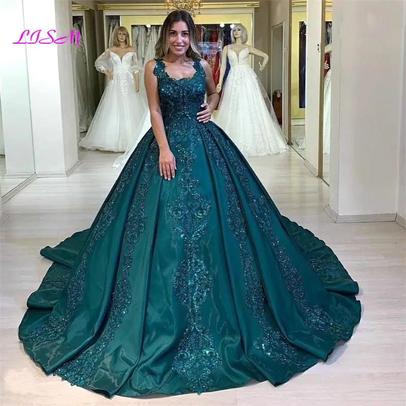 

Vintage Beaded Lace Formal Dresses Ball Gown Appliques Sequins Ruched Long Prom Gowns Quinceanera Dress