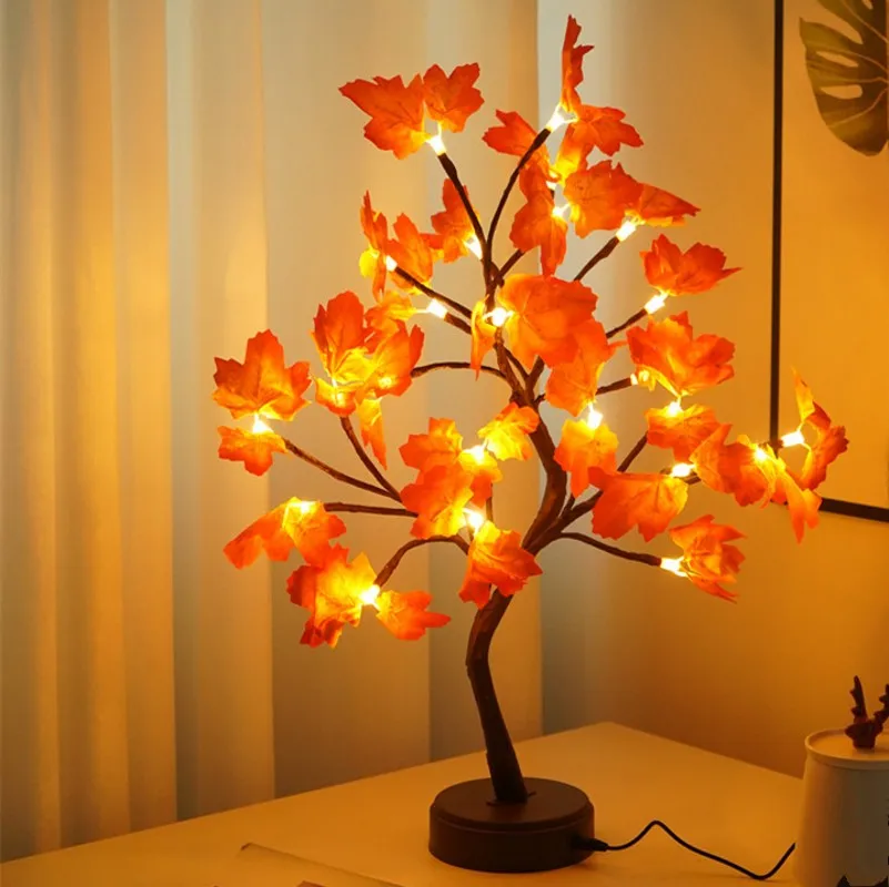 

24LED Copper Wire Maple Tree Night Lamp Night Light Battery USB Operated Fairy Lights DC5V Bedroom Living Room Decor Lighting