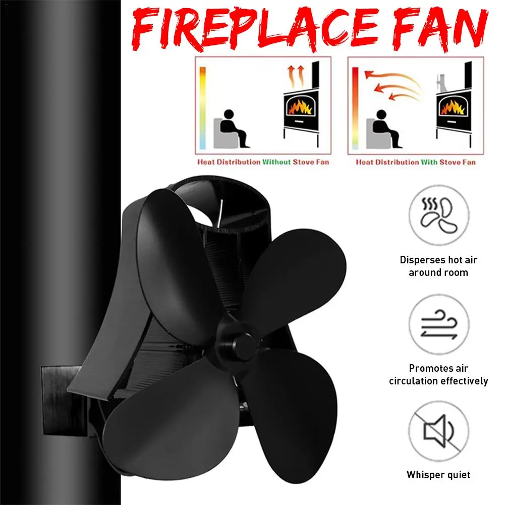 

4 Blade Heat Powered Fireplace Fan Log Wood Burner Eco Kindly Quiet Home Wall Hanging Stove Fan Heat Distribution Fuel Saving