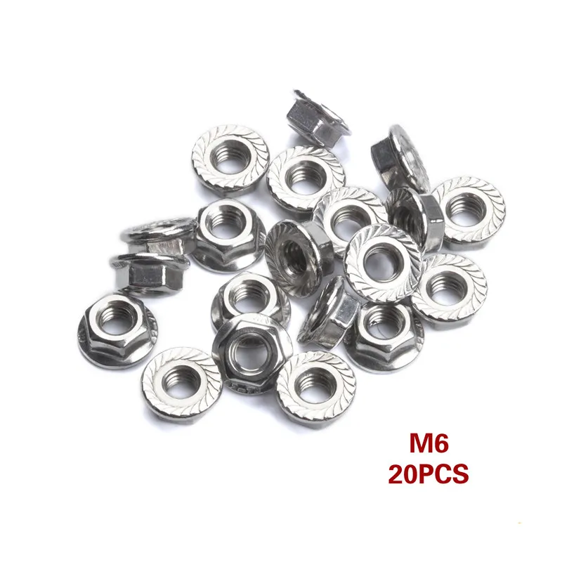 20 шт./компл. 304 шестигранные фланцевые гайки из нержавеющей стали M3 M4 M5 M6 M8