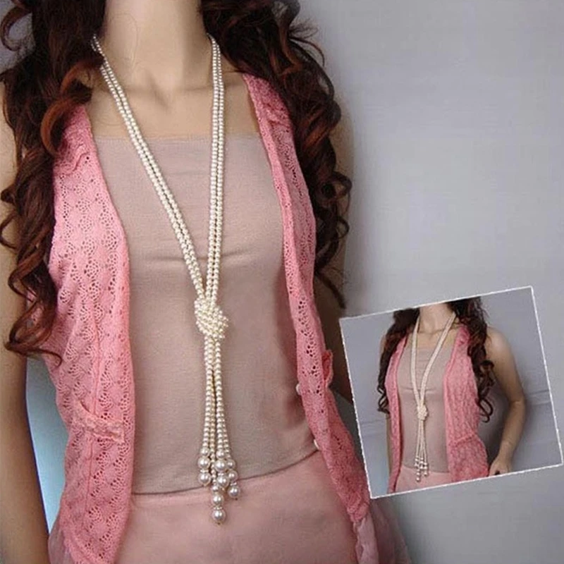 Ожерелье женское из искусственной кожи с длинными бусинами| |