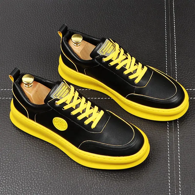 CuddlyIIPanda New Luxury Designer Men Leisure Yellow White Shoes Spring Autumn Thick Bottom Sneakers Male Youth Trending | Обувь
