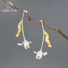 Женские длинные серьги тюльпан Lotus Fun, элегантные серьги-подвески из серебра 925 пробы с листьями и цветами, ювелирное изделие из 18-каратного золота, 2022