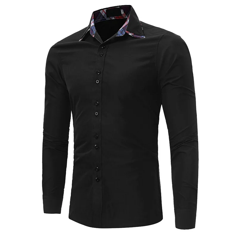 

2021 new men's autumn long-sleeved shirt plaid collar double collar casual shirt