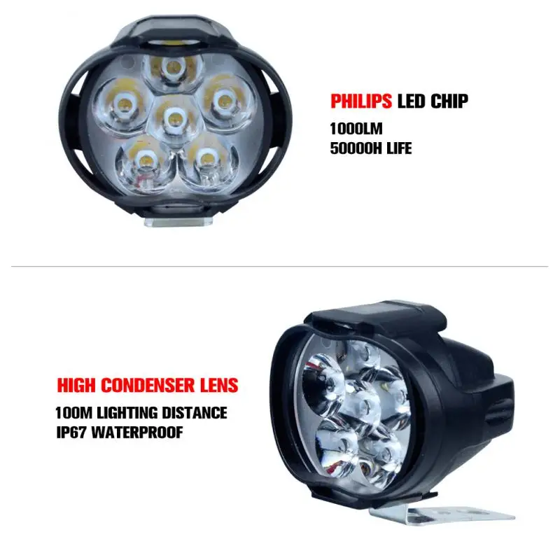 

2Pcs Motorcycles Headlight 6500k White Super Bright 6 LED Working Spot Light Motorbike Fog Lamp 1200LM LED Scooters Spot Goods