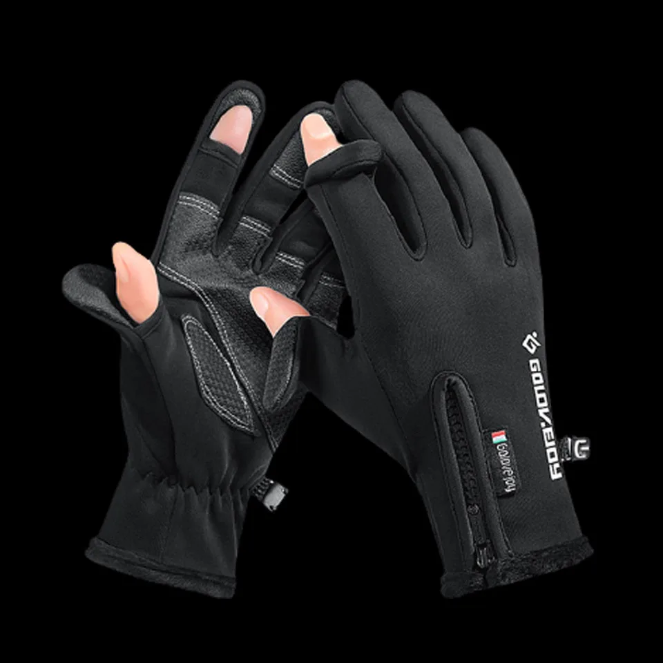 

WALK FISH Women Men 2 Finger Flip Waterproof Windproof Photograph Fishing Gloves Velvet Warm Protection Fish Angling Gloves