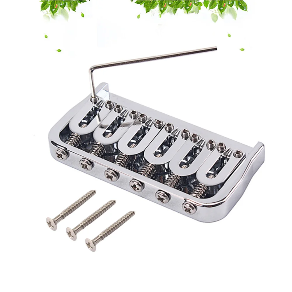 

6 Strings Fixed Saddle Bridge Plate with Screws and Wrench for Electric Guitar Accessories Guitar Parts (Silver)