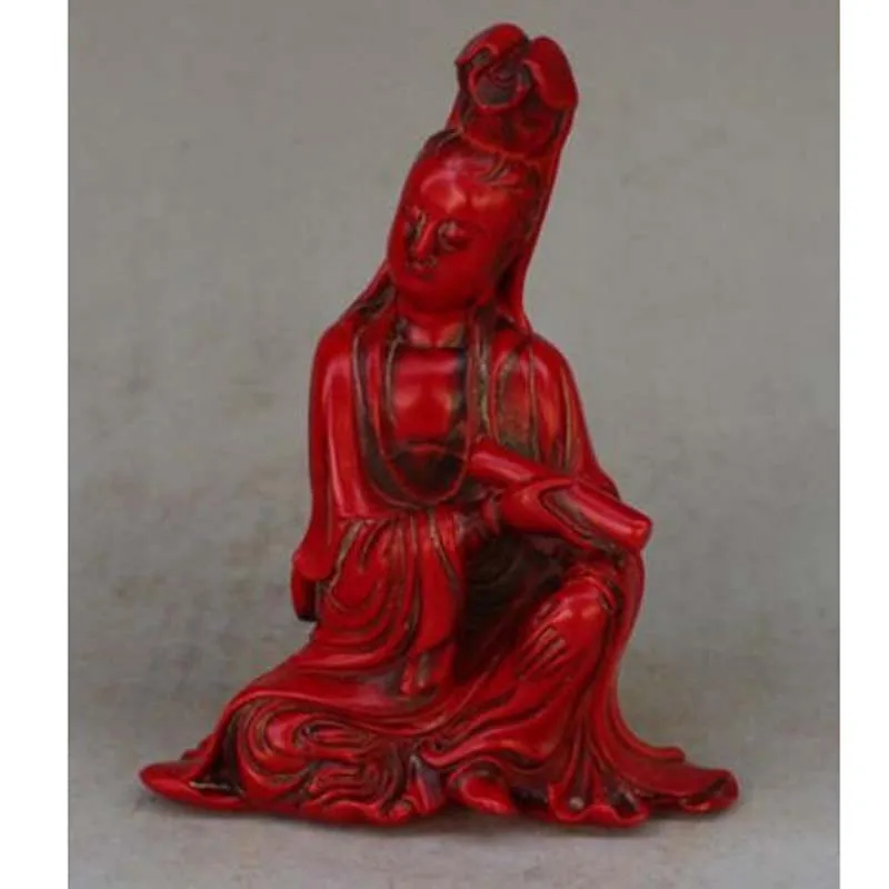 Китайская Коллекционная классическая красная статуя Будды Kwan-yin ручной работы |