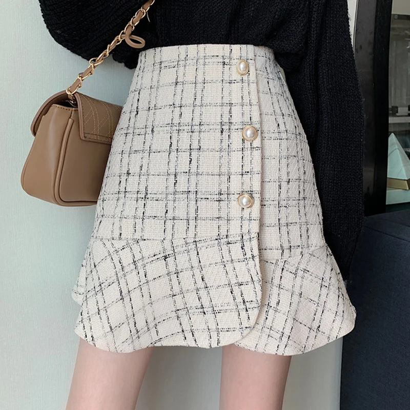 Женская юбка в клетку юбка-годе с оборками на весну и осень новый дизайн 2021