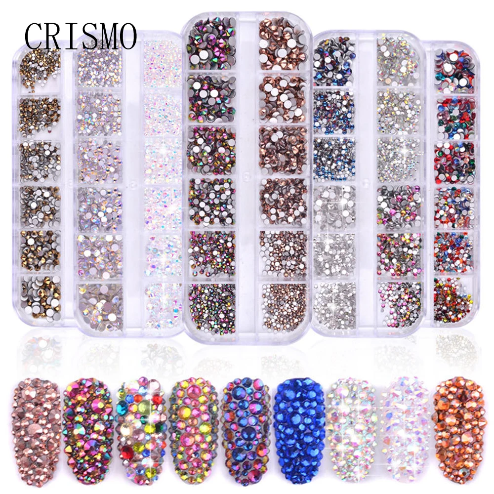 

CRISMO Nail Tech Supplies 1 Box Colorful Glass Rhinestones Multi Size 3D Charms DIY Tips 3D Nail Art Decorations