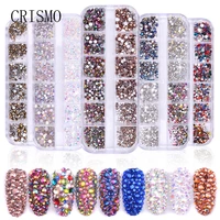 crismo nail tech supplies 1 box colorful glass rhinestones multi size 3d charms diy tips 3d nail art decorations