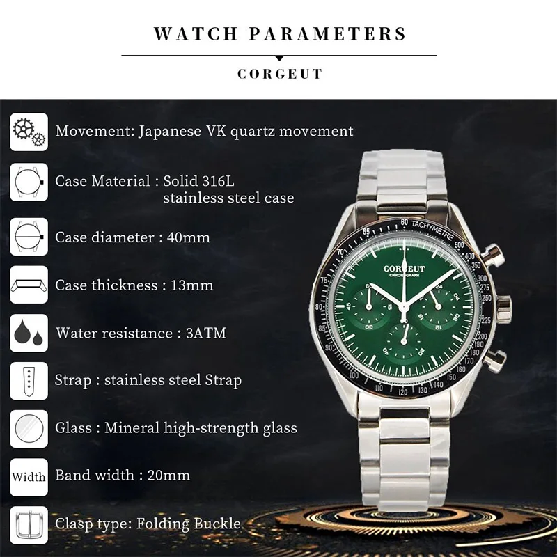 Часы мужские кварцевые с хронографом нержавеющая сталь 24 часа | Наручные часы