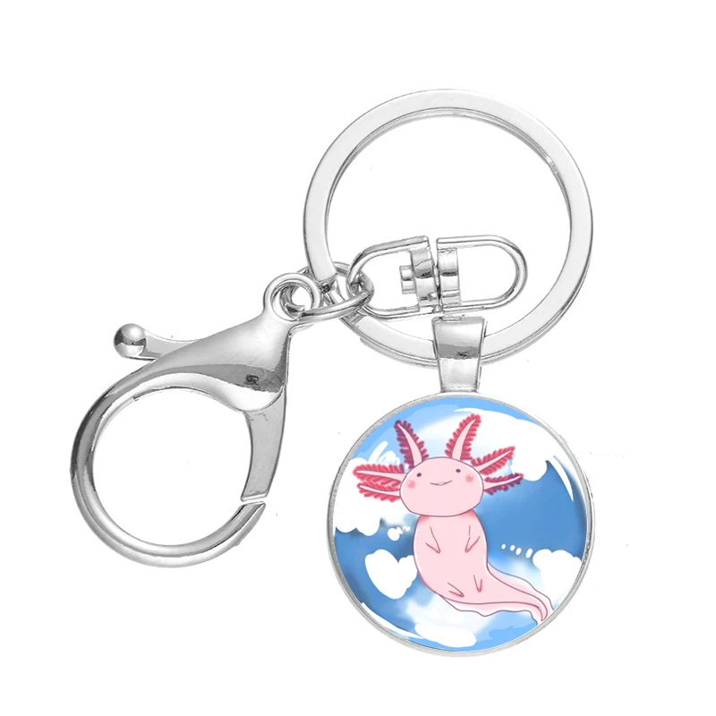Трендовый брелок Kawaii Axolotl стеклянный купол животный дизайн застежка лобстер