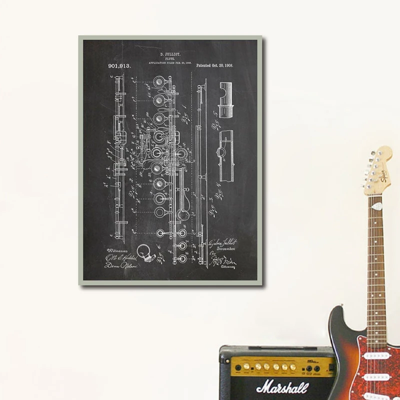 

Flute Patent Print Vintage Poster Music Room Wall Art Decor Flute Blueprint Art Canvas Painting Wall Pictures Musician Gifts