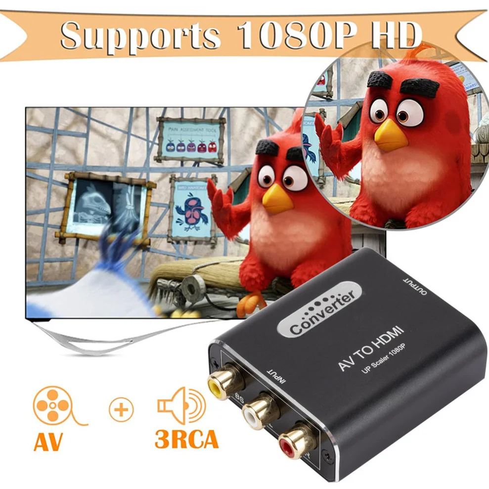 1080P AV-HDMI Mini RCA композитный CVBS видео аудио преобразователь адаптер коробка Прямая