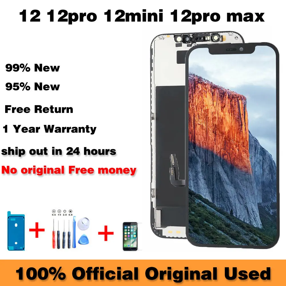 Pantalla LCD Original oficial de tono verdadero para iPhone 12, 12mini, 12 pro max, montaje de digitalizador t&aacute;ctil, pieza de repuesto-0