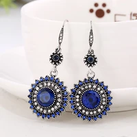 bohemian folk style sunflower earrings for women inlaid rhinestones metal long hanging rounded dangle earrings piercing jewelry