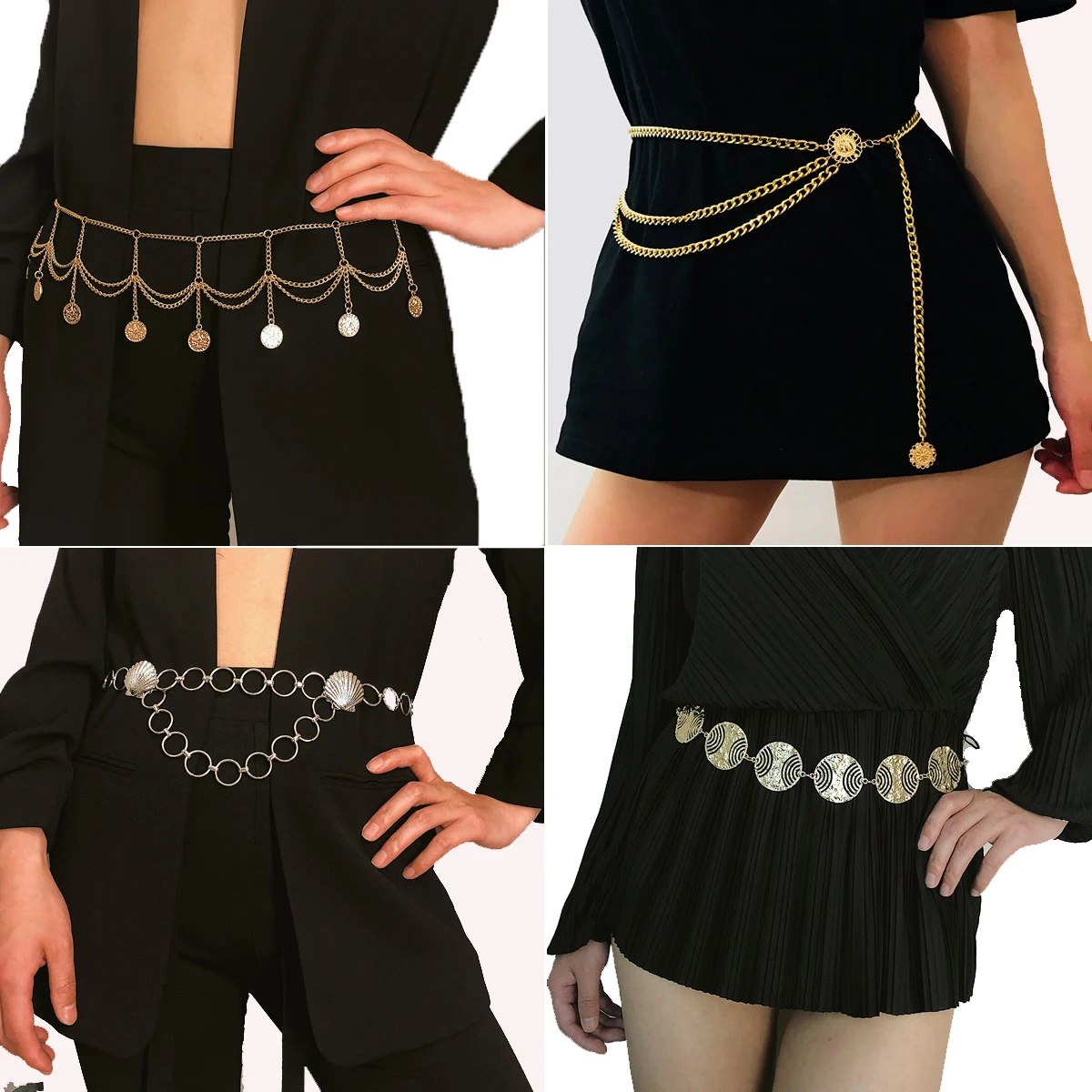

Retro Sexy Female Body Chain Personality Simple Aluminum Waist Chain Belt Punk Gold Belt