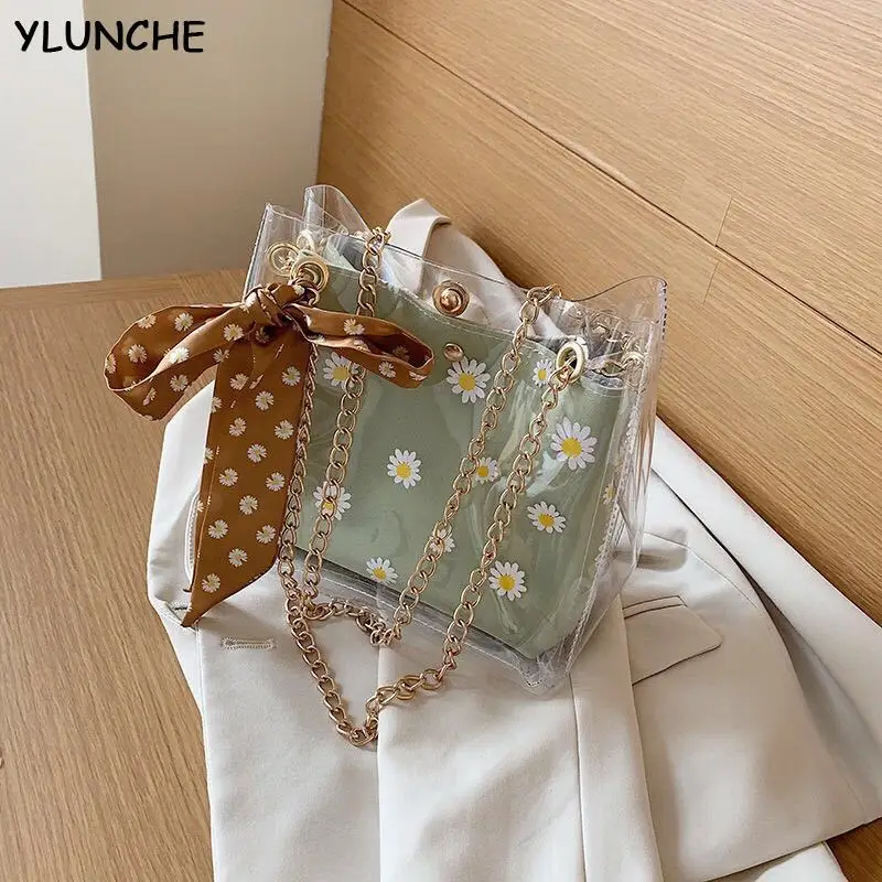

Summer foreign style small fresh Shoulder Messenger Bag 2020 new versatile chain transparent bag netred ins jelly bag