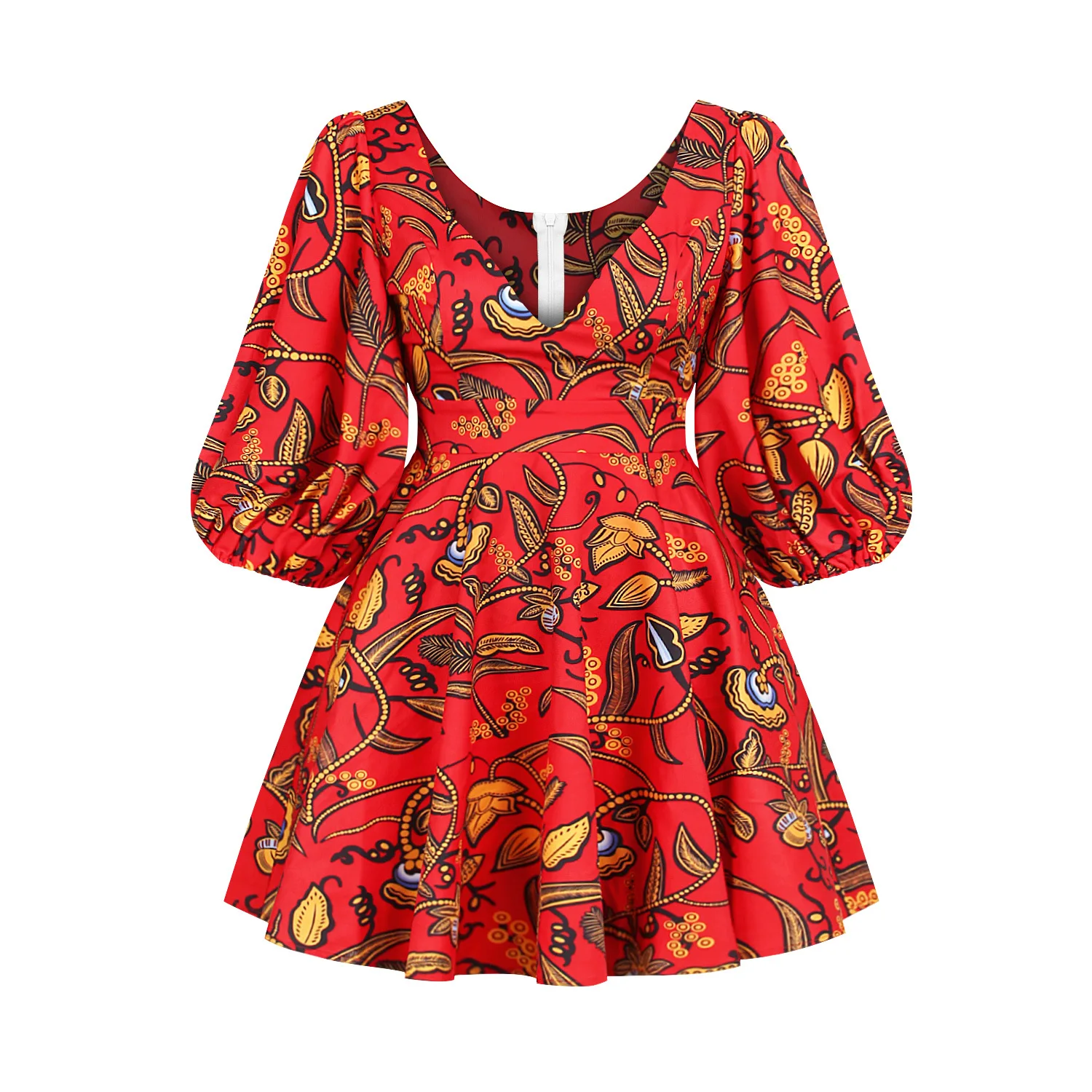 

Indonesia Hot Digital Printed Women Fashion Mini Dress Nightclub V-neck Lantern Sleeves Jumpsuit Short Skirt Sexy