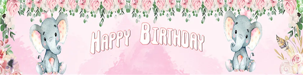 Фон для фотосъемки с изображением слона девочки малыша акварели розовых цветов