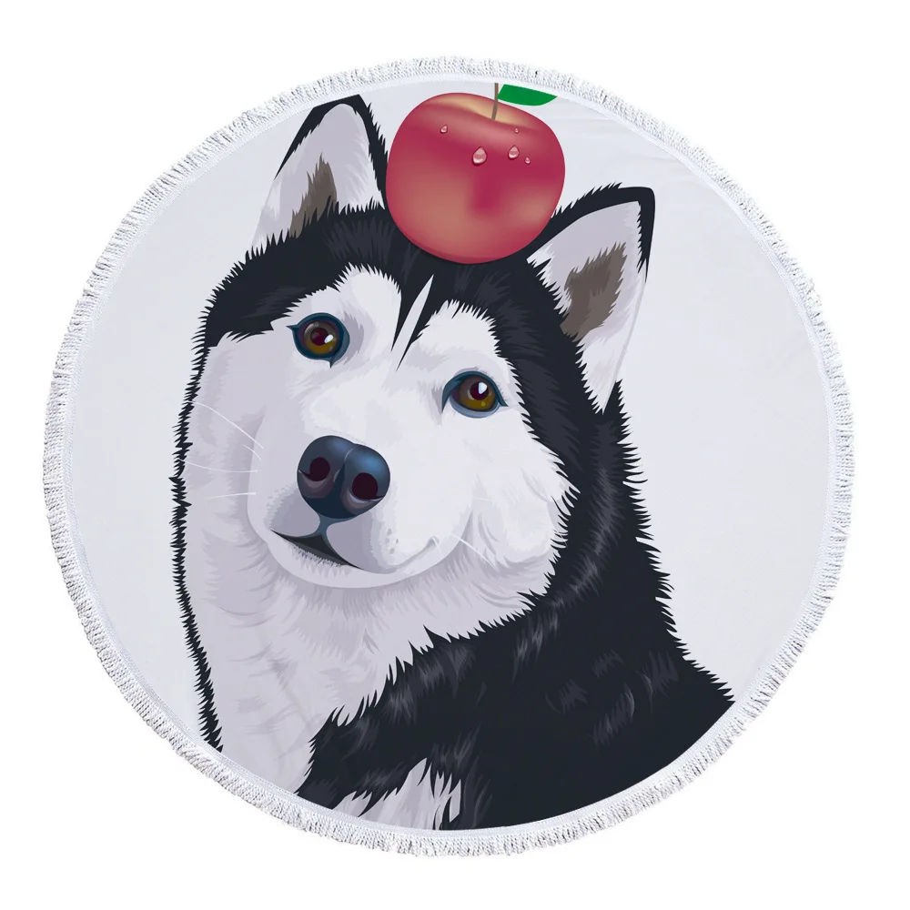 Пляжное полотенце Husky с кисточкой подарок собаке кошке белке банное для душа