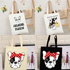 Сумка на плечо с принтом французского бульдога, Модный повседневный экологически чистый тоут в стиле Харадзюку, многоразовые мешки для покупок, вместительные сумки для хранения