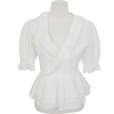 Женская кружевная блузка RUGOD белая с оборками из 100% хлопка в Корейском стиле 2019 |