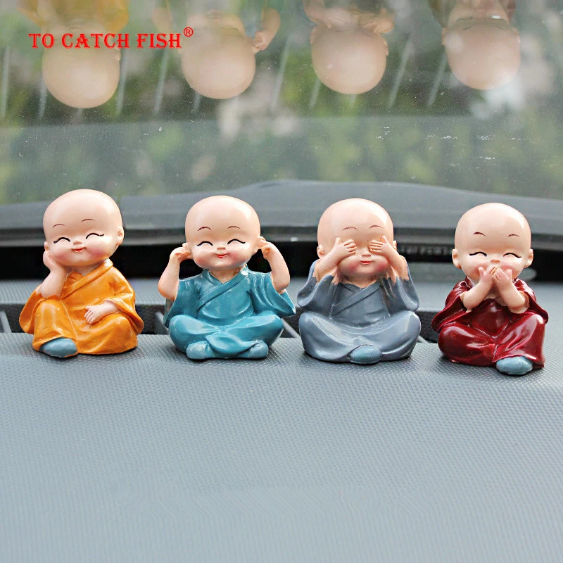 4pcs/set Little Monk Figurines Car Decoration Crafts Home Decor Kungfu Monks Figure Ornament Buddha Boy Accessories | Дом и сад