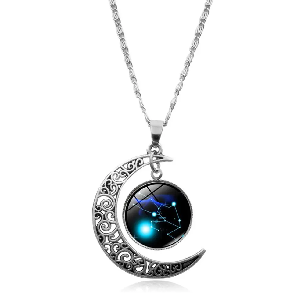 

12 Constellation Necklace Crescent Moon Pendant Galaxy Zodiac Astrology Horoscope Charm Summer Fashionable Necklaces