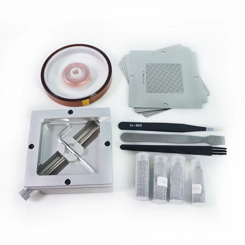 

Reballing pack 90MM 10pcs universal BGA stencils solder balls ESD tweezer brush tapes BGA rework kit