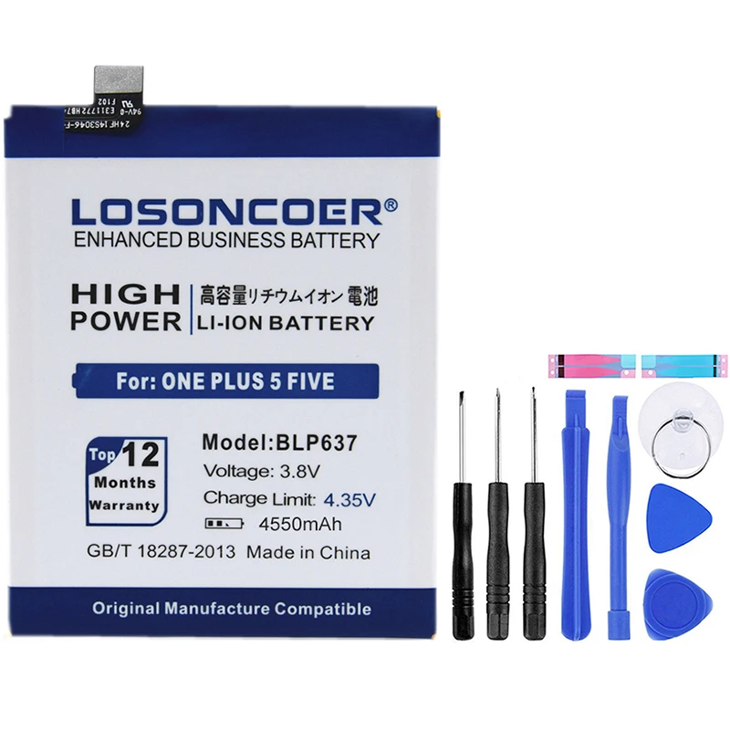 LOSONCOER 4550 мАч BLP637 хорошее качество батарея для Oneplus 5 One Plus 5 Five One Plus 5 батарея+ Подарочные инструменты+ наклейки
