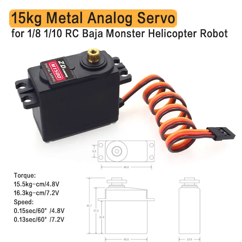 Металлическая шестерня 9 кг 15 Стандартный сервопривод для 1/8 1/10 RC автомобиль Redcat