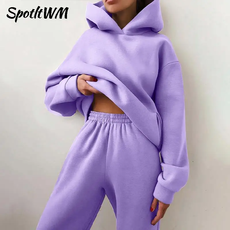 Спортивный костюм женский из двух предметов с флисовой подкладкой и длинным