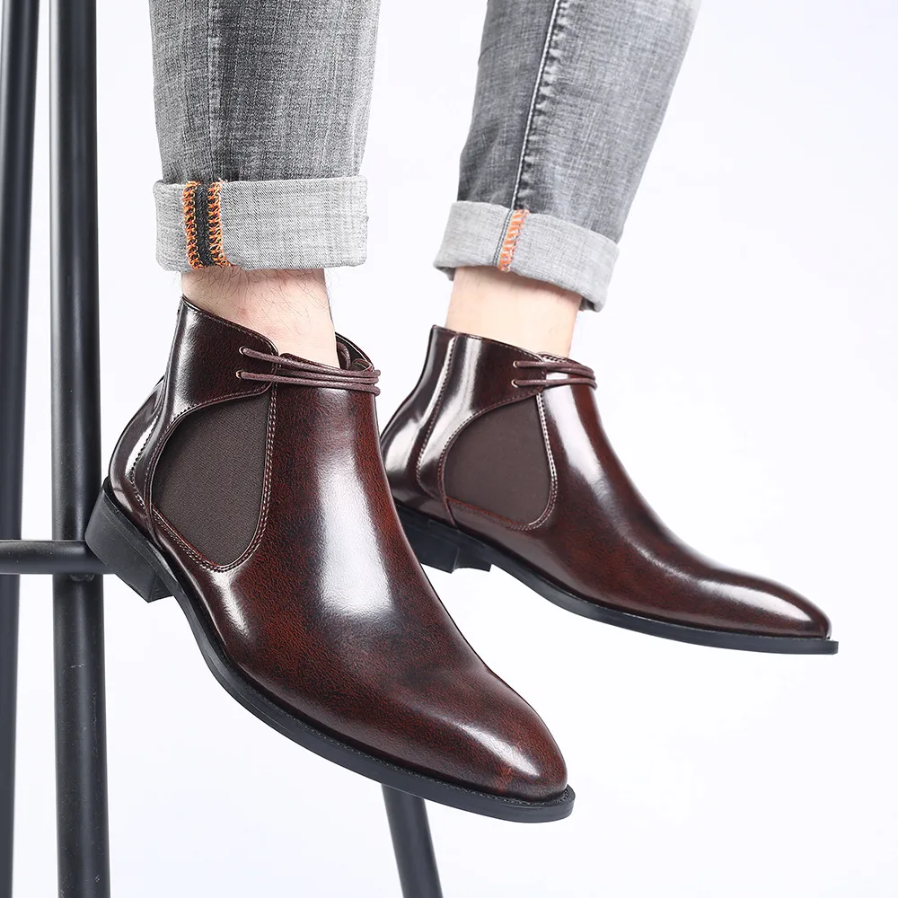 

Korean New Style Vintage Men Chelsea Boots Fashion Casual Leather Shoes Pointed Toe Basic Ankle Boots British