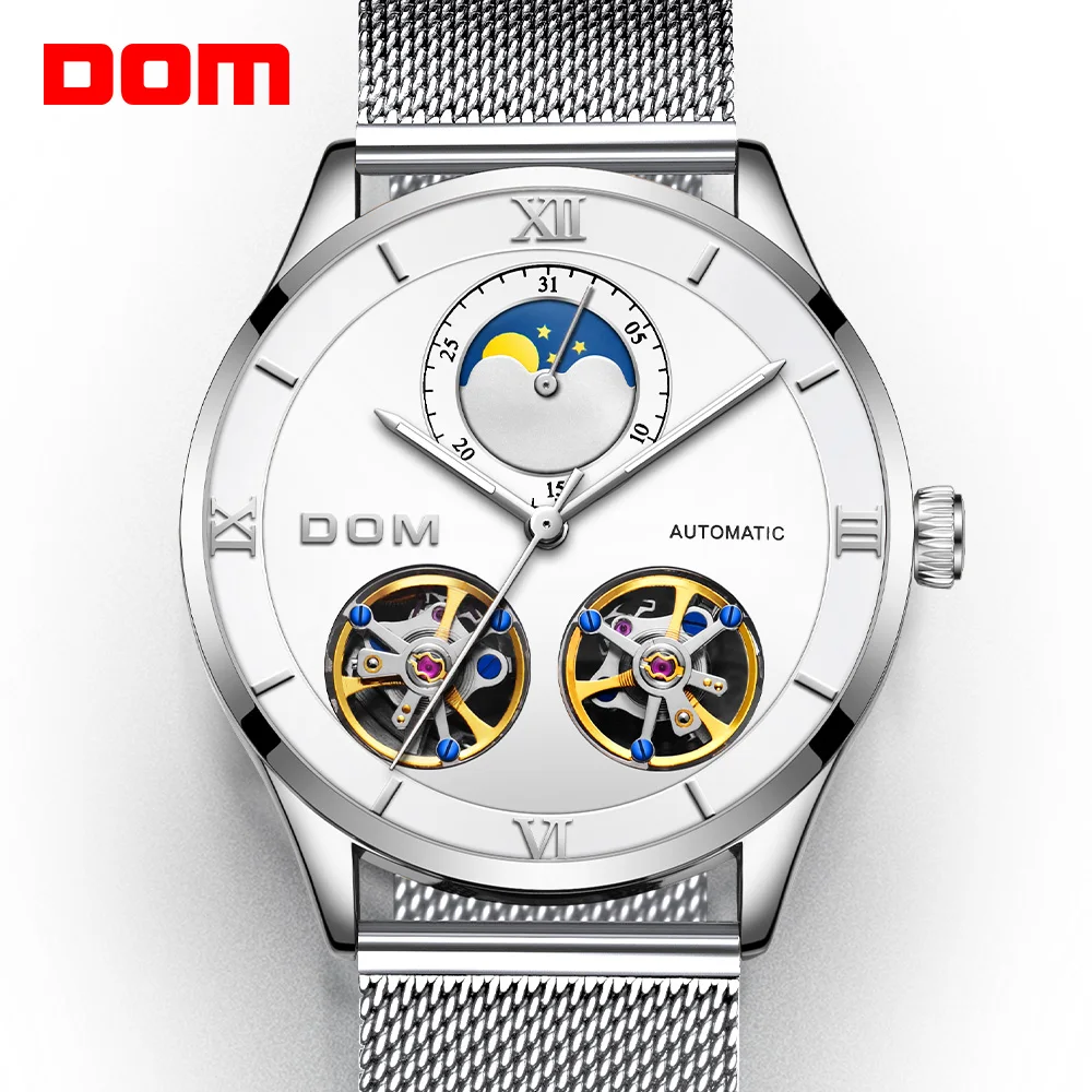 Часы DOM Мужские механические автоматические наручные часы скелетоны из стали
