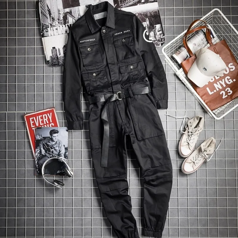 Осенние мужские комбинезоны в стиле хип-хоп с длинным рукавом цельные винтажные